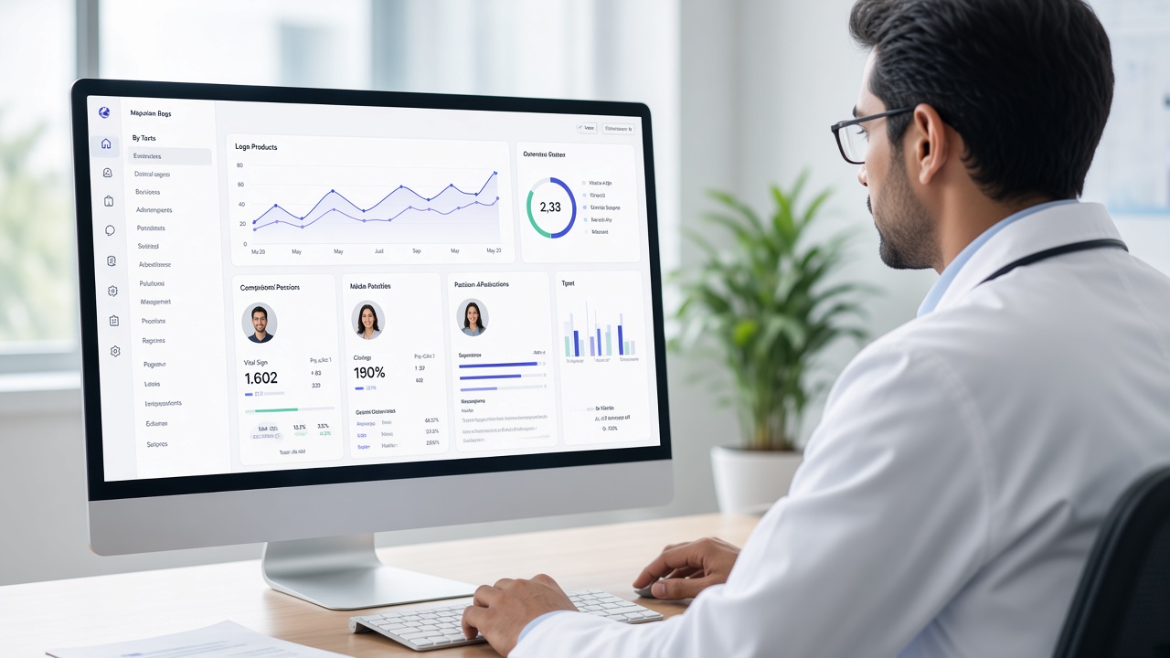 A clinician reviewing a healthcare dashboard on a computer